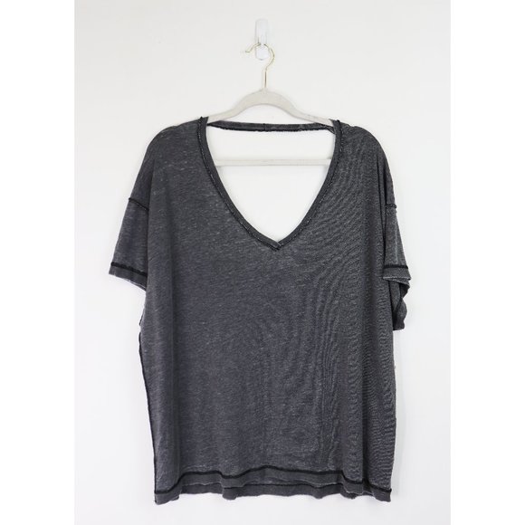NWT Free People All Mine Oversize Cut-Out V Neck Tee T-Shirt Washed Black Large - Picture 2 of 8